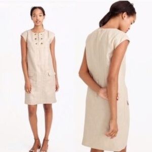 J. Crew Linen Metallic Gold Shift Grommet Dress, size 4